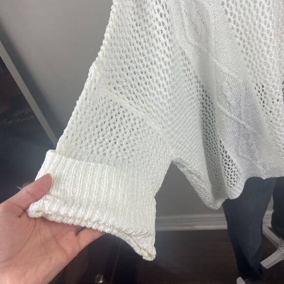 Pol Anthropologie Ivory Open Knit Oversized Pullover Boho Sweater Lace Pocket - Picture 5 of 11